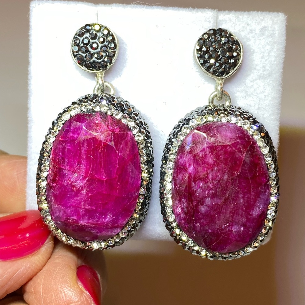 Natural Ruby Silver Victorian Dangle Earrings - image 1